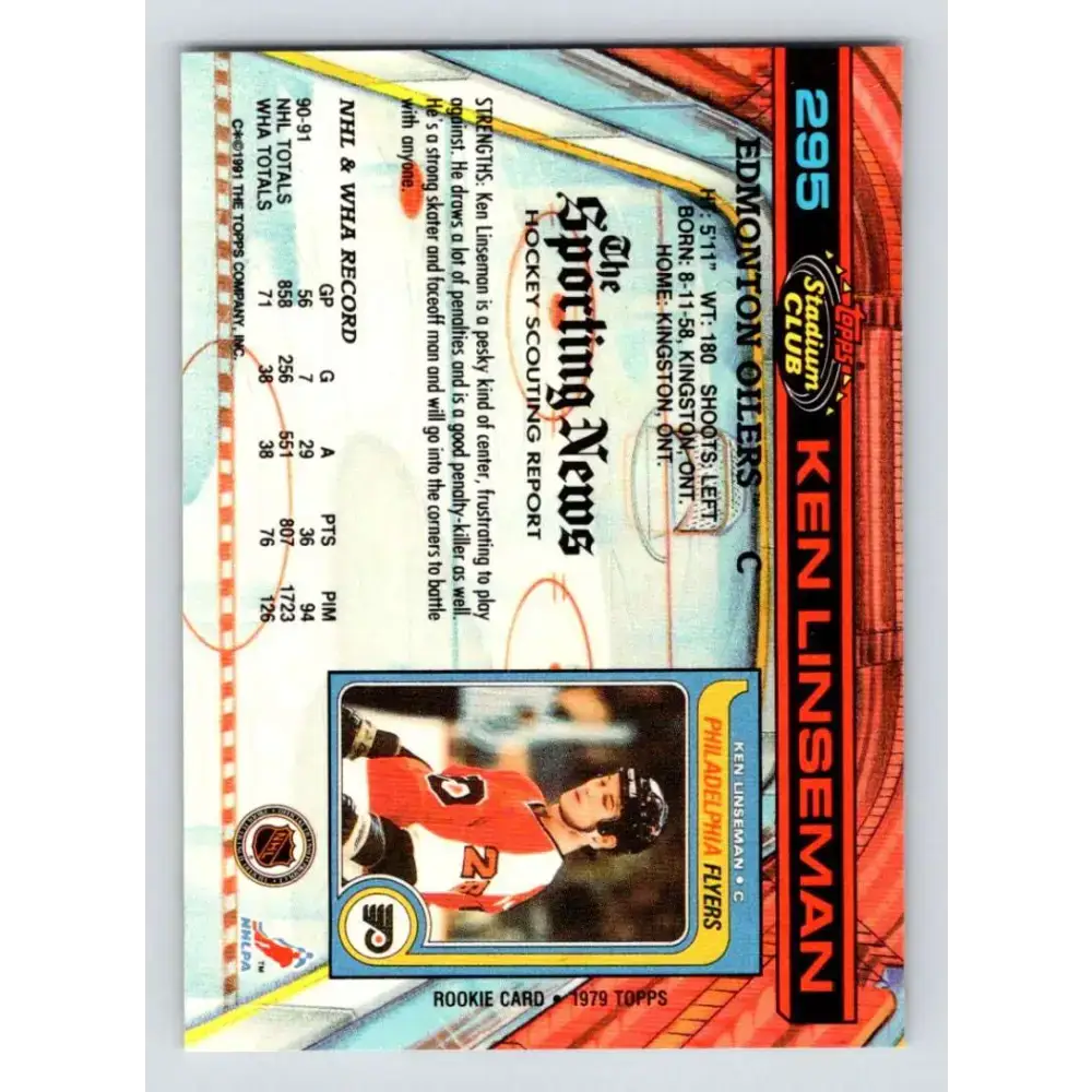 1991-92 Topps Stadium Club #295 Ken Linseman NM-MT Edmonton Oilers Hockey Card - Hockey Card Single
