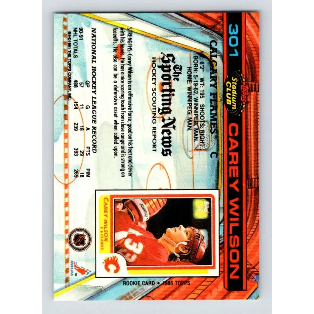 1991-92 Topps Stadium Club #301 Carey Wilson NM-MT Calgary Flames Hockey Card - Hockey Card Single