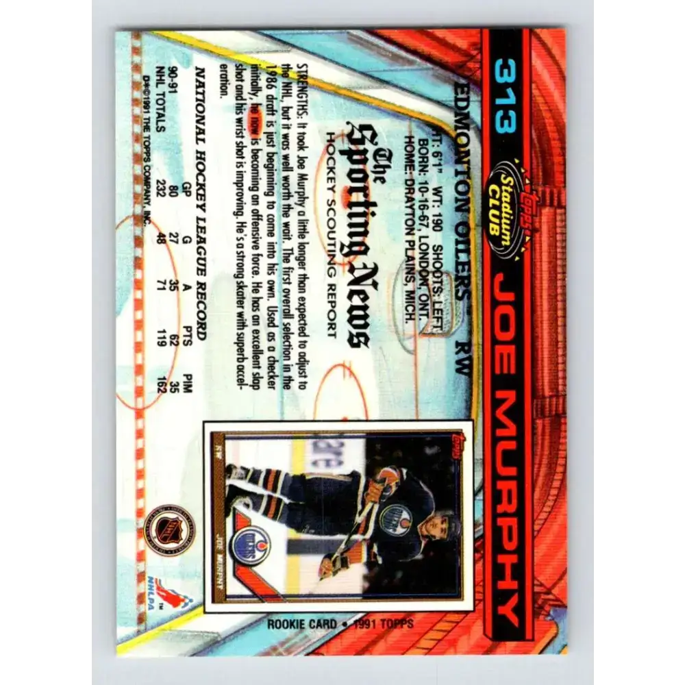 1991-92 Topps Stadium Club #313 Joe Murphy NM-MT Edmonton Oilers Hockey Card - Hockey Card Single