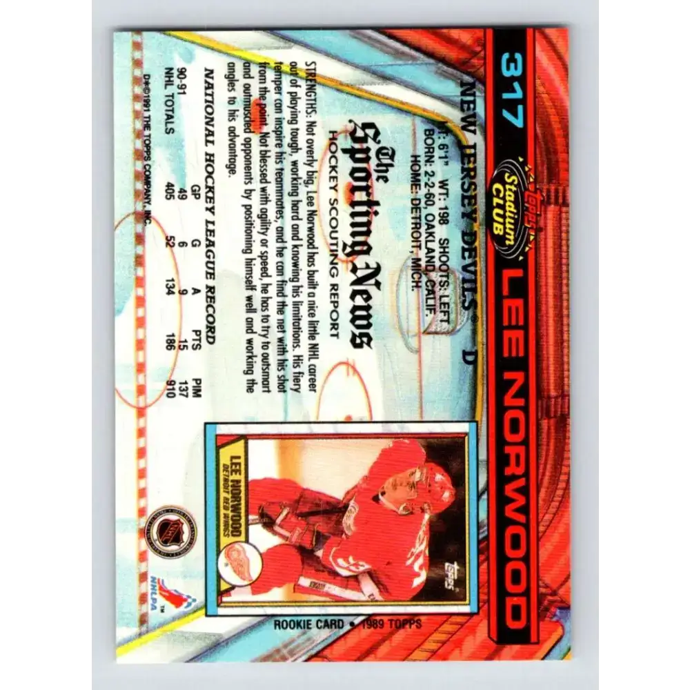 1991-92 Topps Stadium Club #317 Lee Norwood NM-MT New Jersey Devils Hockey Card - Hockey Card Single