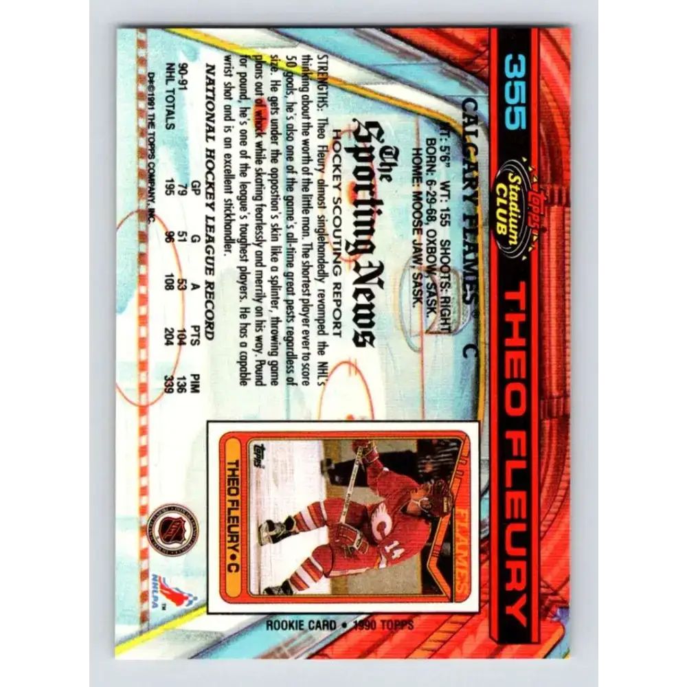 1991-92 Topps Stadium Club #355 Theo Fleury NM-MT Calgary Flames Hockey Card - Hockey Card Single