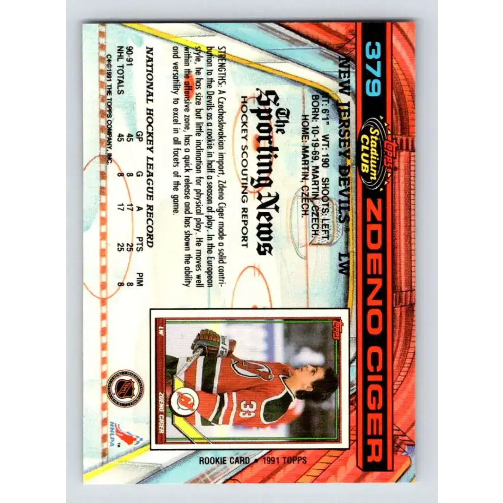 1991-92 Topps Stadium Club #379 Zdeno Ciger NM-MT New Jersey Devils Hockey Card - Hockey Card Single