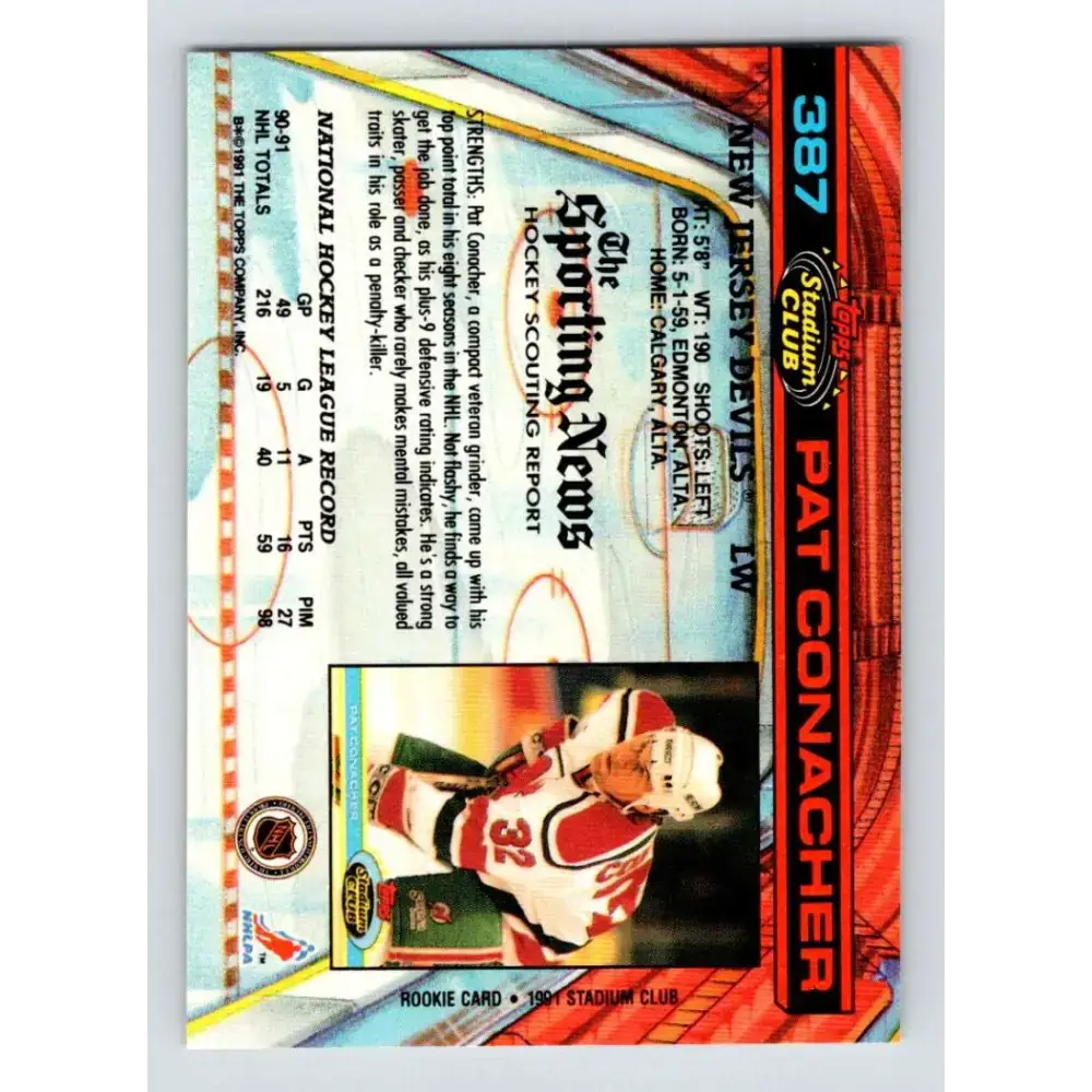 1991-92 Topps Stadium Club #387 Pat Conacher NM-MT New Jersey Devils Hockey Card - Hockey Card Single