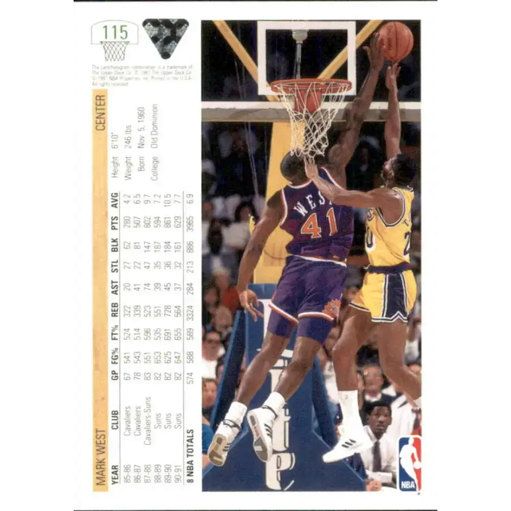 1991-92 Upper Deck #115 Mark West NM-MT Phoenix Suns Basketball Card - Basketball Card Single