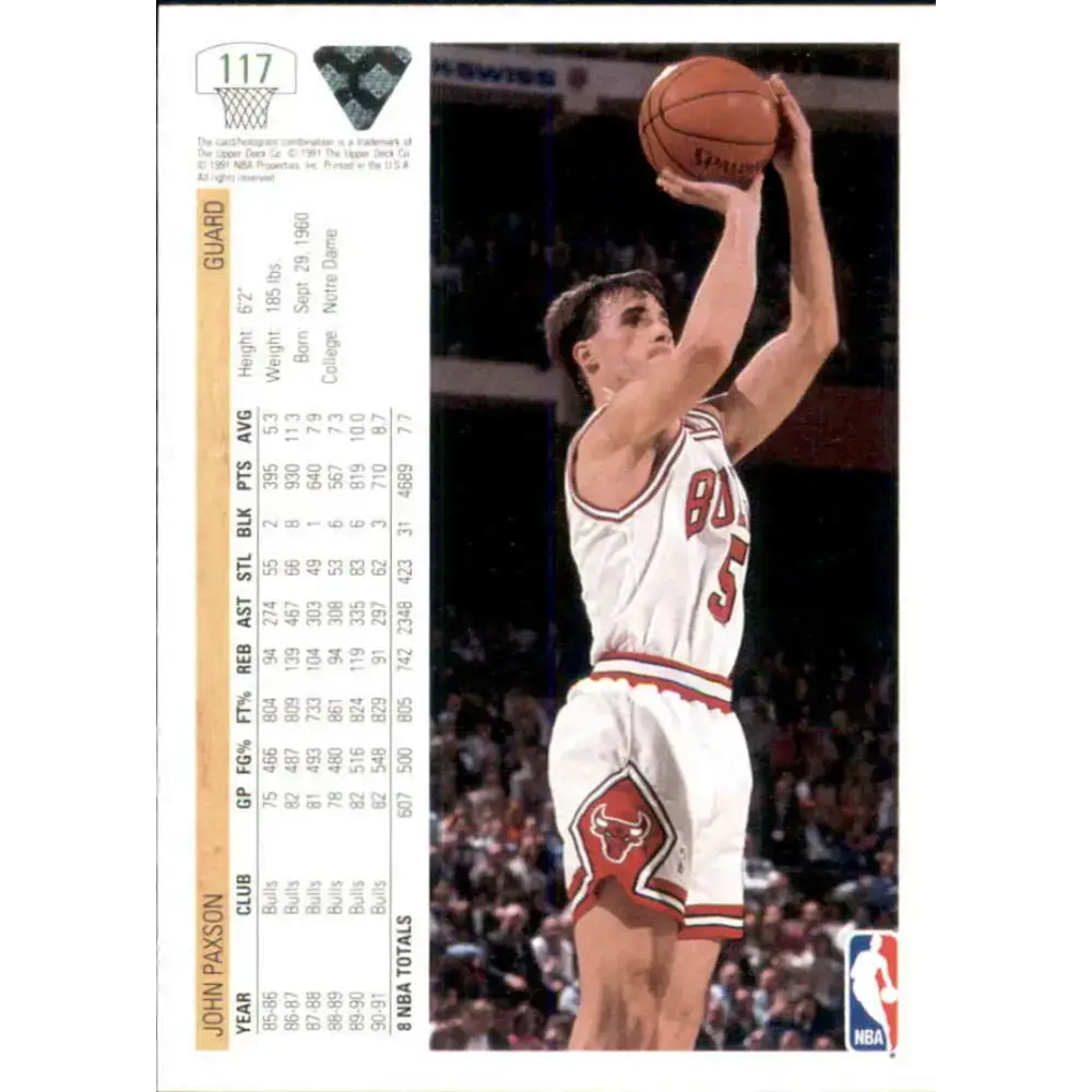 1991-92 Upper Deck #117 John Paxson NM-MT Chicago Bulls Basketball Card - Basketball Card Single