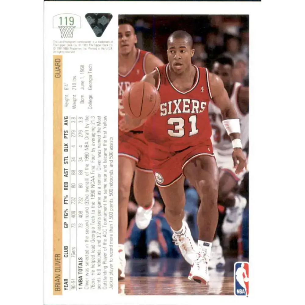 1991-92 Upper Deck #119 Brian Oliver NM-MT Philadelphia 76ers Basketball Card - Basketball Card Single