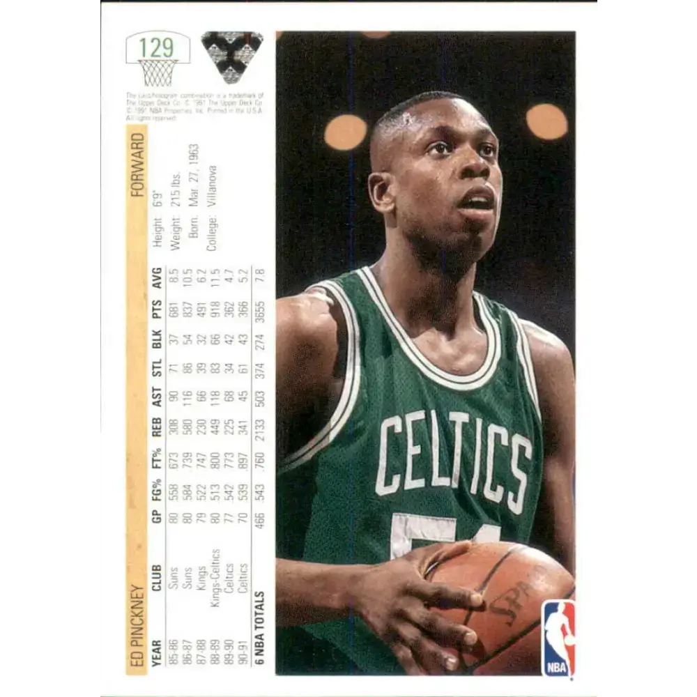 1991-92 Upper Deck #129 Ed Pinckney NM-MT Boston Celtics Basketball Card - Basketball Card Single
