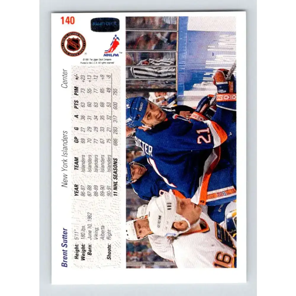 1991-92 Upper Deck #140 Brent Sutter NM-MT Hockey Card - Hockey Card Single