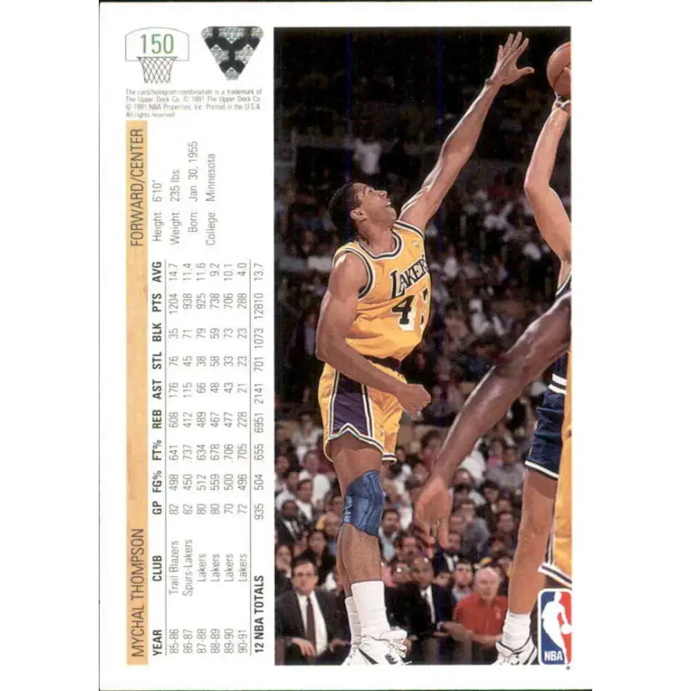 1991-92 Upper Deck #150 Mychal Thompson NM-MT Los Angeles Lakers Basketball Card - Basketball Card Single