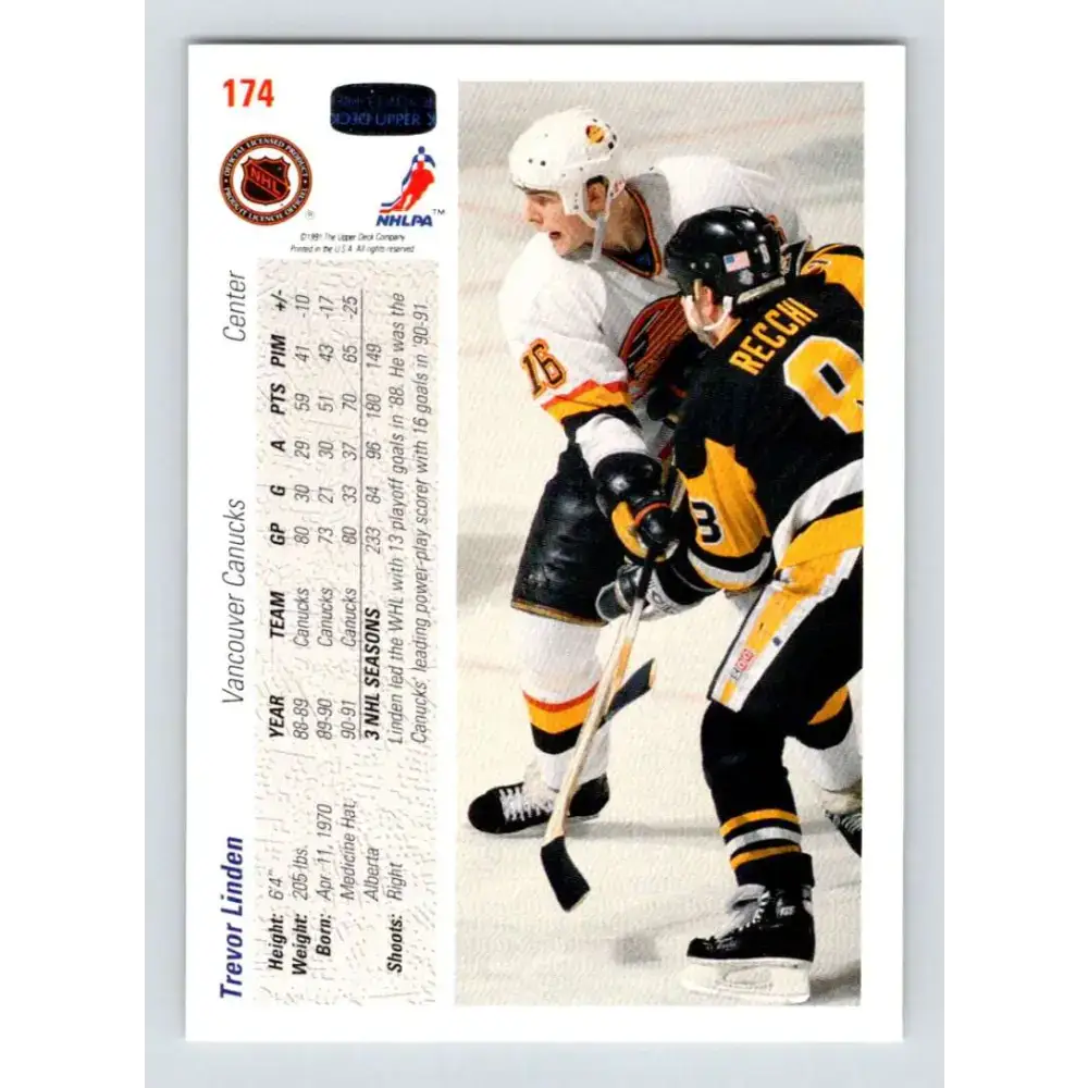 1991-92 Upper Deck #174 Trevor Linden NM-MT Vancouver Canucks Hockey Card - Hockey Card Single