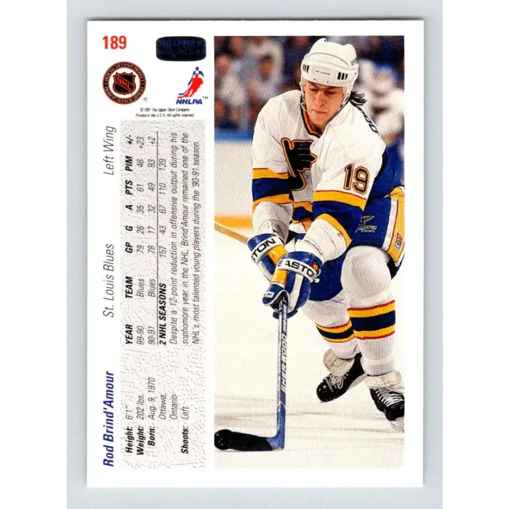 1991-92 Upper Deck #189 Rod Brind’Amour NM-MT Hockey Card - Hockey Card Single
