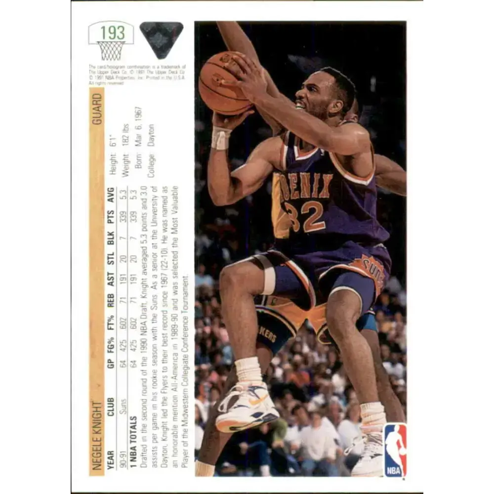 1991-92 Upper Deck #193 Negele Knight NM-MT Phoenix Suns Basketball Card - Basketball Card Single