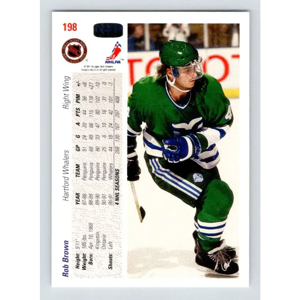 1991-92 Upper Deck #198 Rob Brown NM-MT Hockey Card - Hockey Card Single