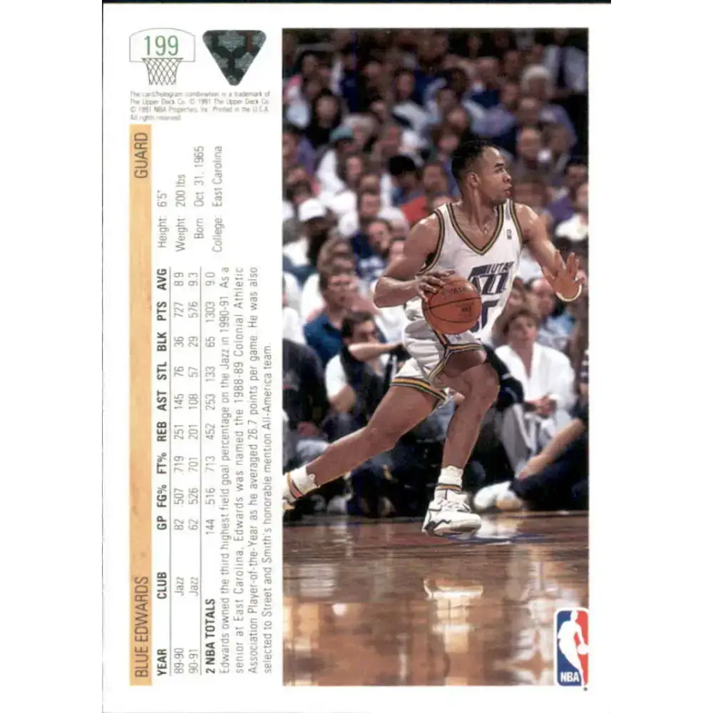 1991-92 Upper Deck #199 Blue Edwards NM-MT Utah Jazz Basketball Card - Basketball Card Single