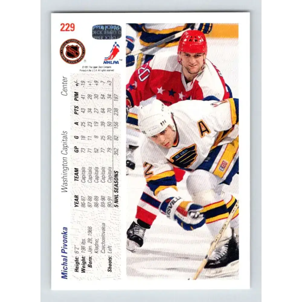 1991-92 Upper Deck #229 Michal Pivonka NM-MT Washington Capitals Hockey Card - Hockey Card Single
