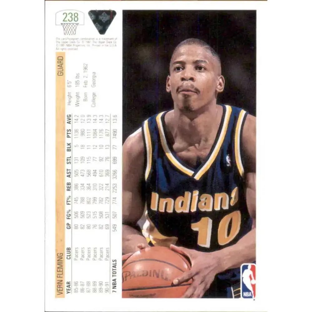1991-92 Upper Deck #238 Vern Fleming NM-MT Indiana Pacers Basketball Card - Basketball Card Single