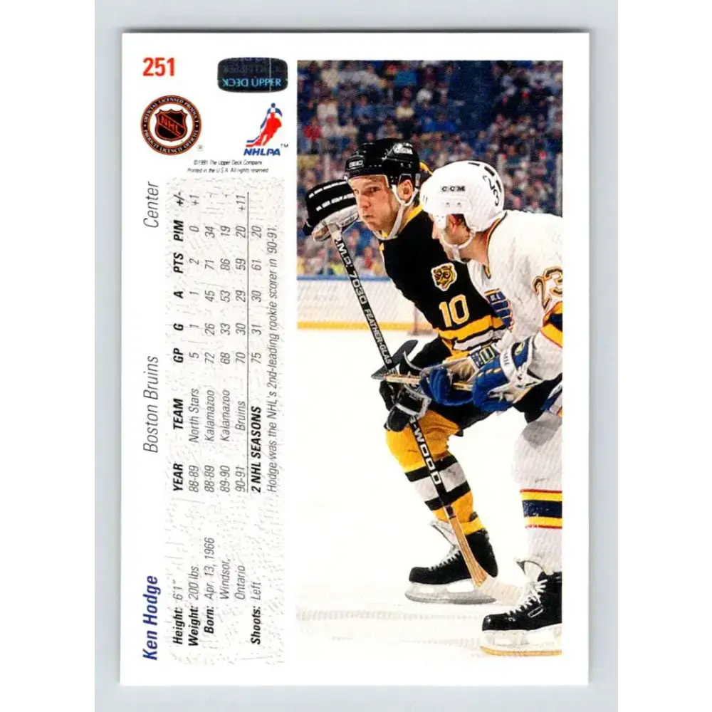 1991-92 Upper Deck #251 Ken Hodge Jr. NM-MT Boston Bruins Hockey Card - Hockey Card Single