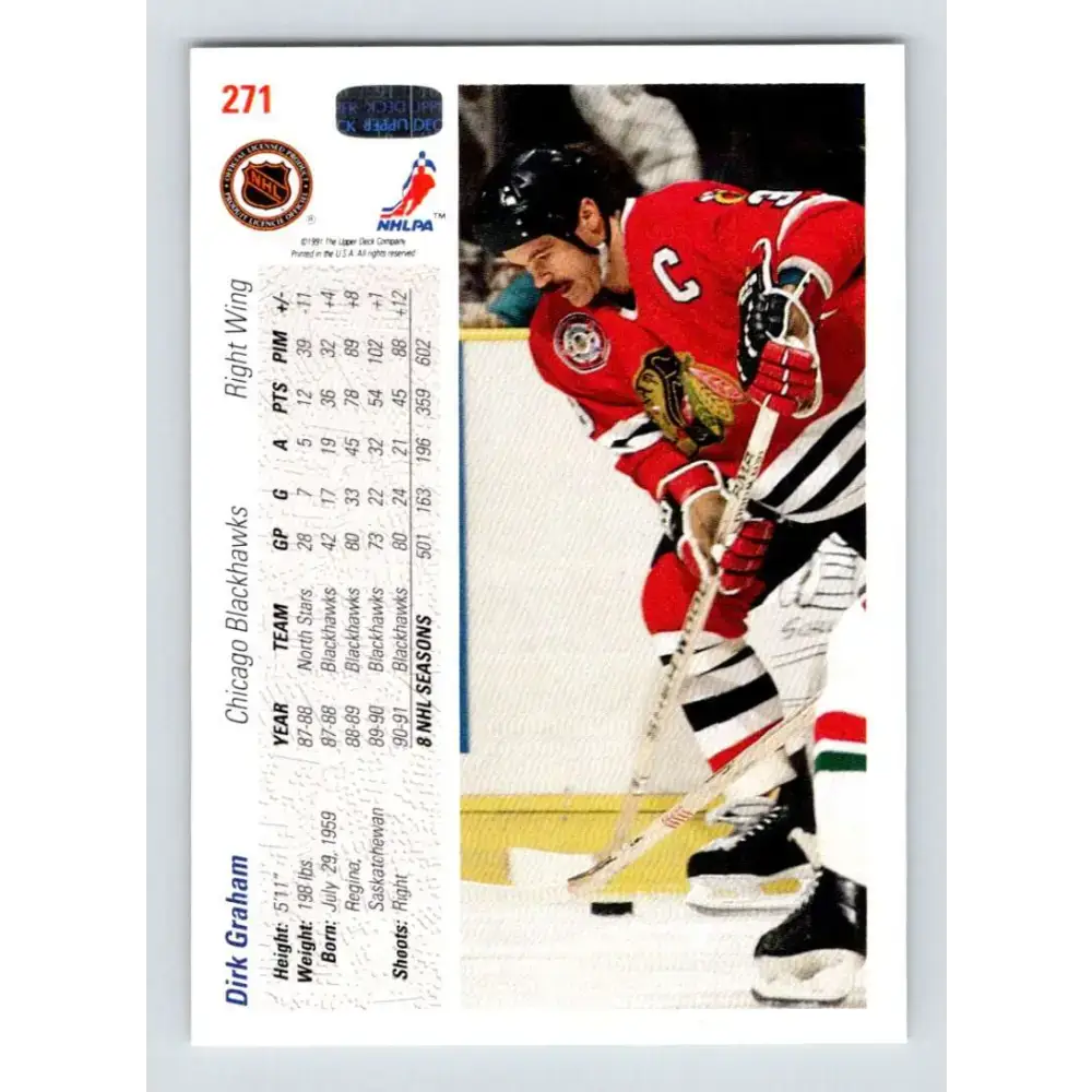 1991-92 Upper Deck #271 Dirk Graham NM-MT Chicago Blackhawks Hockey Card - Hockey Card Single