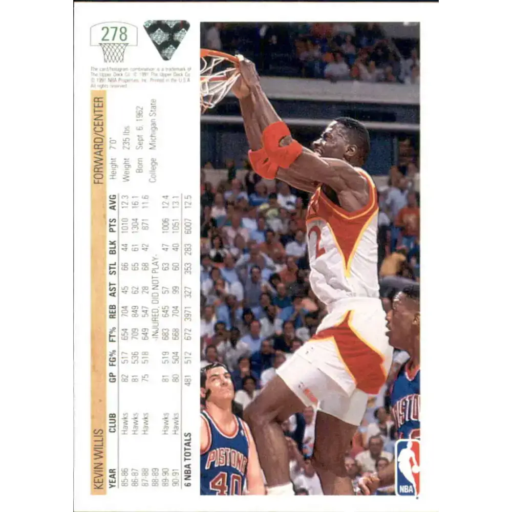 1991-92 Upper Deck #278 Kevin Willis NM-MT Atlanta Hawks Basketball Card - Basketball Card Single