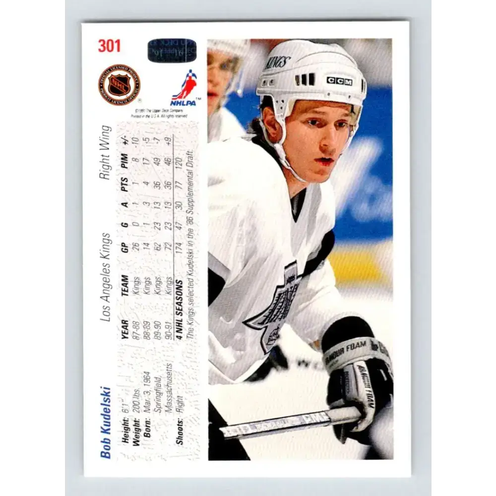 1991-92 Upper Deck #301 Bob Kudelski NM-MT Los Angeles Kings Hockey Card - Hockey Card Single
