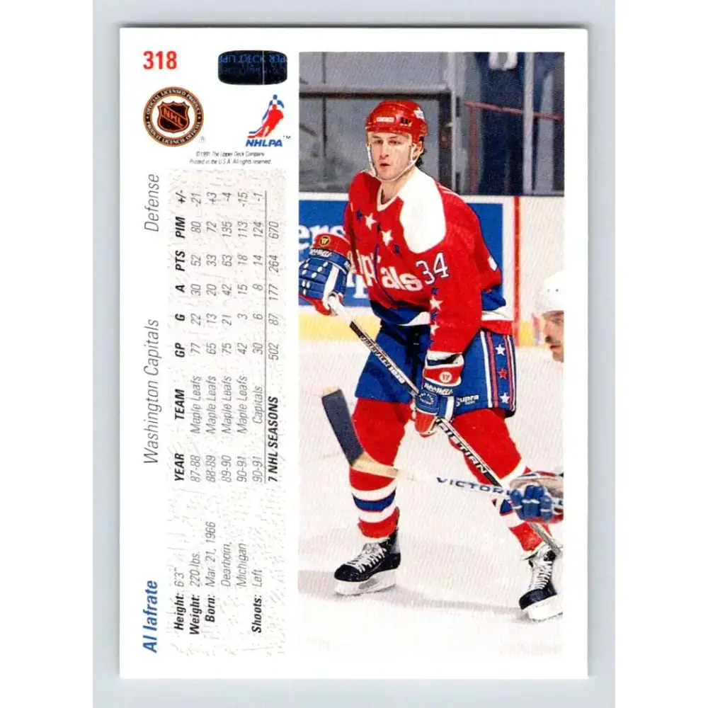 1991-92 Upper Deck #318 Al Iafrate NM-MT Washington Capitals Hockey Card - Hockey Card Single