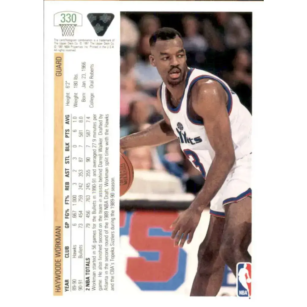 1991-92 Upper Deck #330 Haywoode Workman NM-MT RC Rookie Washington Bullets Basketball Card - Basketball Card Single