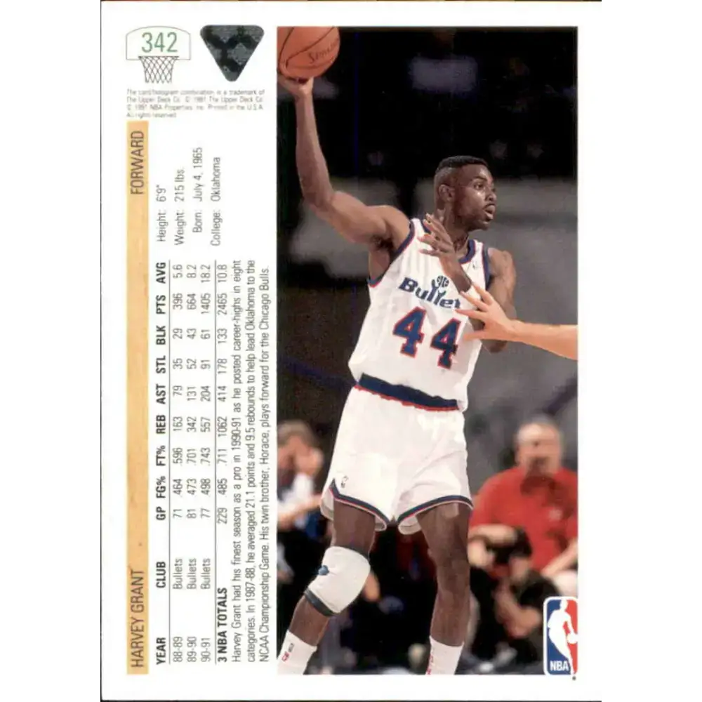 1991-92 Upper Deck #342 Harvey Grant NM-MT Washington Bullets Basketball Card - Basketball Card Single