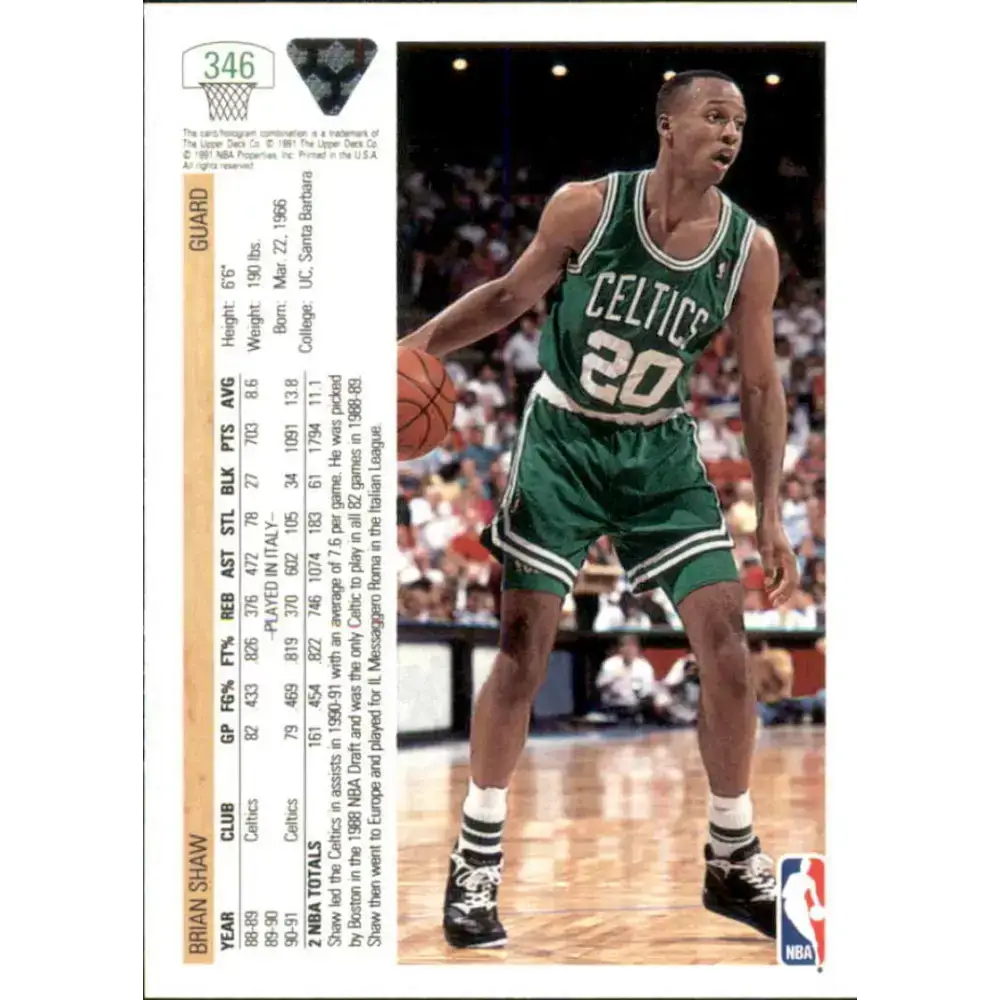 1991-92 Upper Deck #346 Brian Shaw NM-MT Boston Celtics Basketball Card - Basketball Card Single