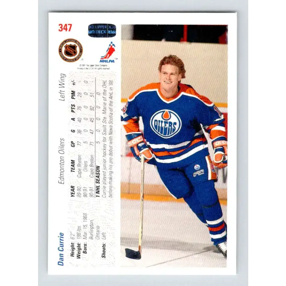 1991-92 Upper Deck #347 Dan Currie NM-MT RC Rookie Hockey Card - Hockey Card Single