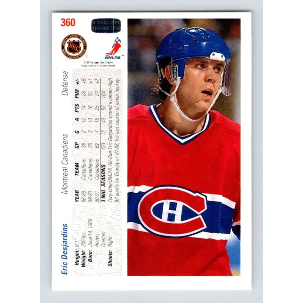 1991-92 Upper Deck #360 Eric Desjardins NM-MT Montreal Canadiens Hockey Card - Hockey Card Single