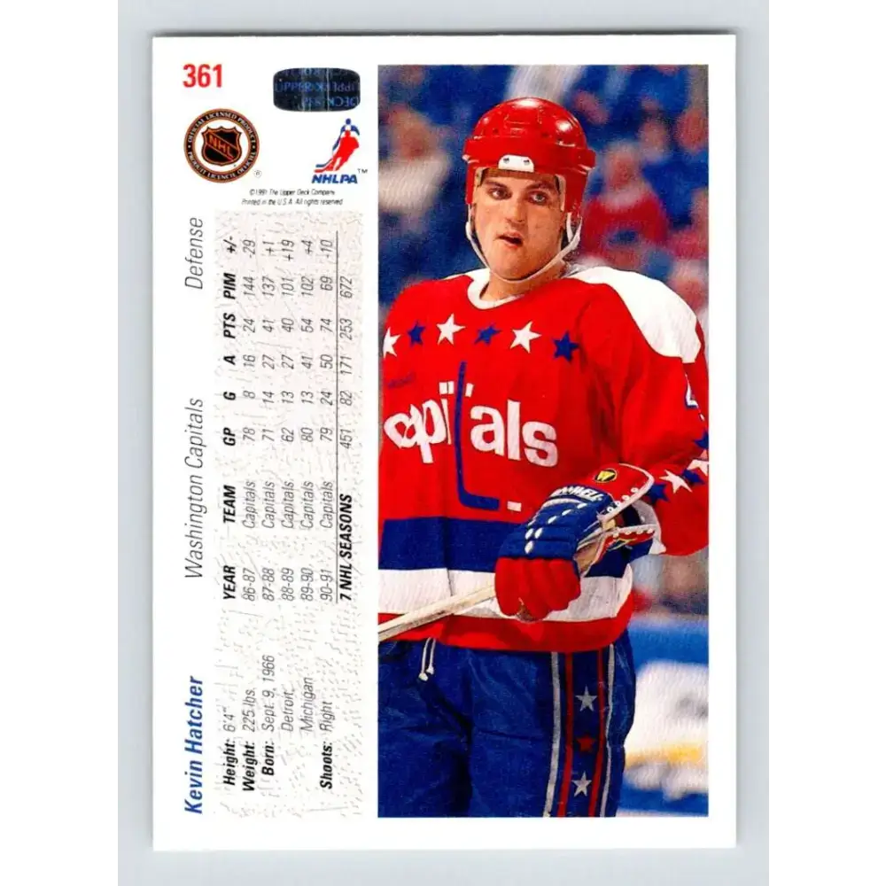 1991-92 Upper Deck #361 Kevin Hatcher NM-MT Washington Capitals Hockey Card - Hockey Card Single