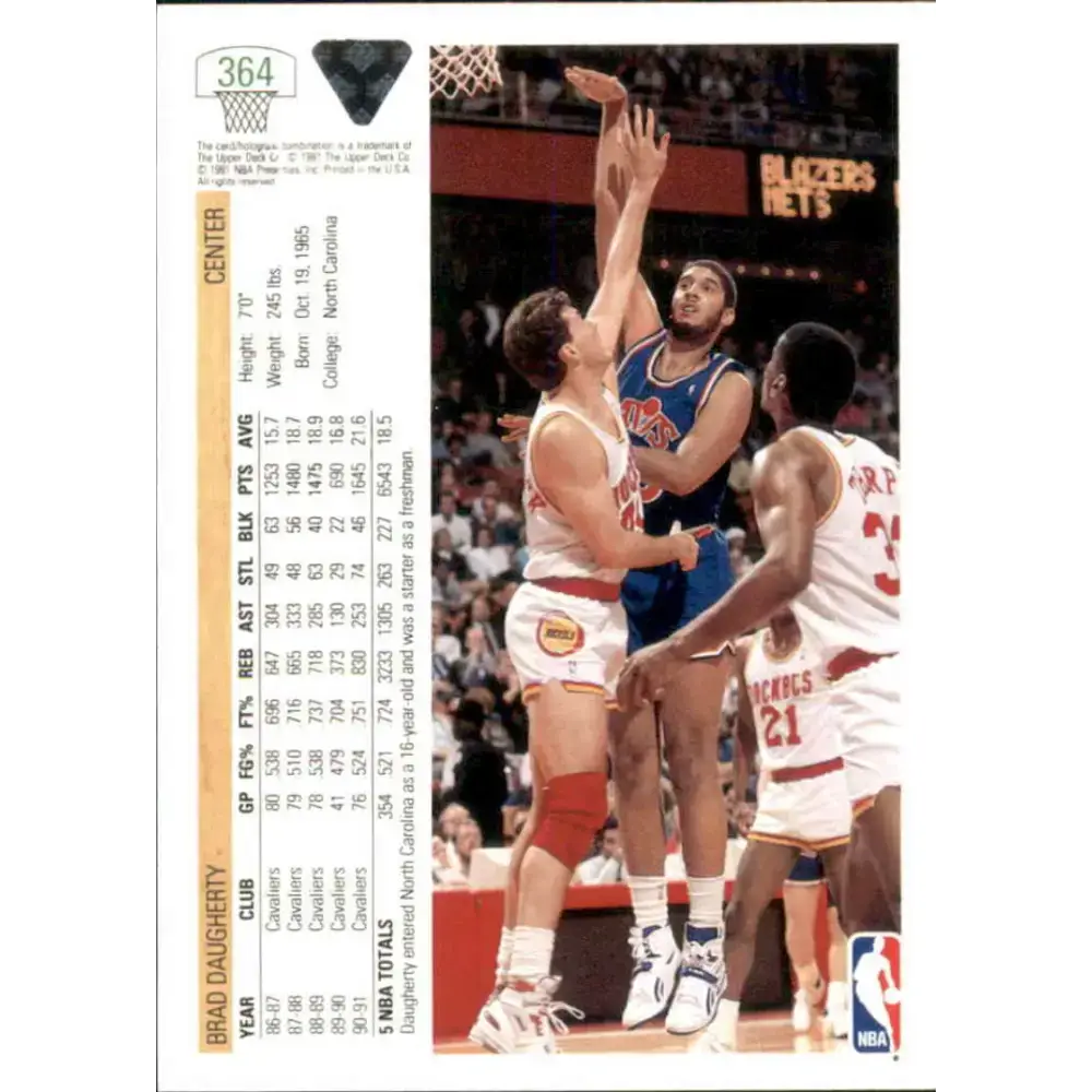 1991-92 Upper Deck #364 Brad Daugherty NM-MT Cleveland Cavaliers Basketball Card - Basketball Card Single