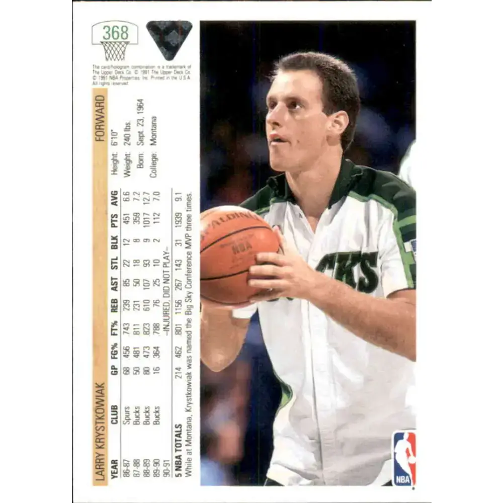 1991-92 Upper Deck #368 Larry Krystkowiak NM-MT Milwaukee Bucks Basketball Card - Basketball Card Single