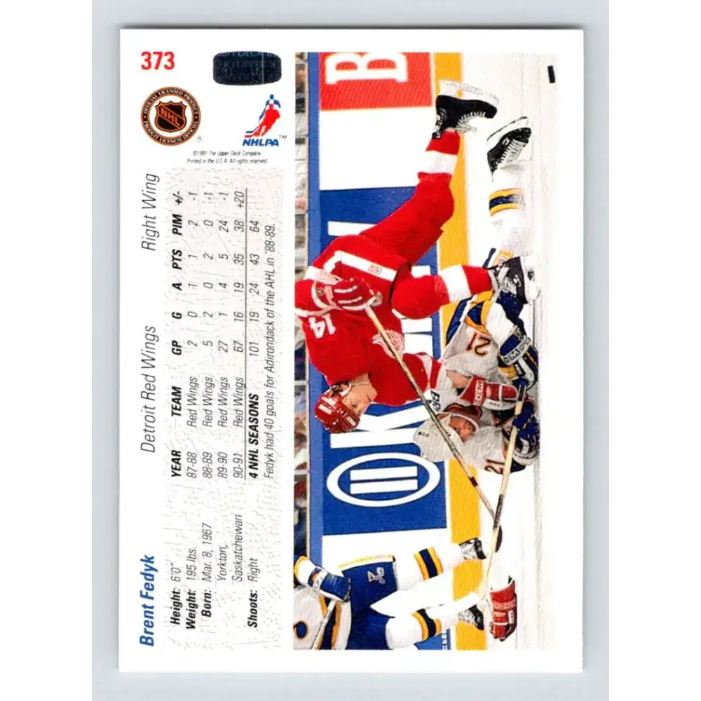 1991-92 Upper Deck #373 Brent Fedyk NM-MT Detroit Red Wings Hockey Card - Hockey Card Single