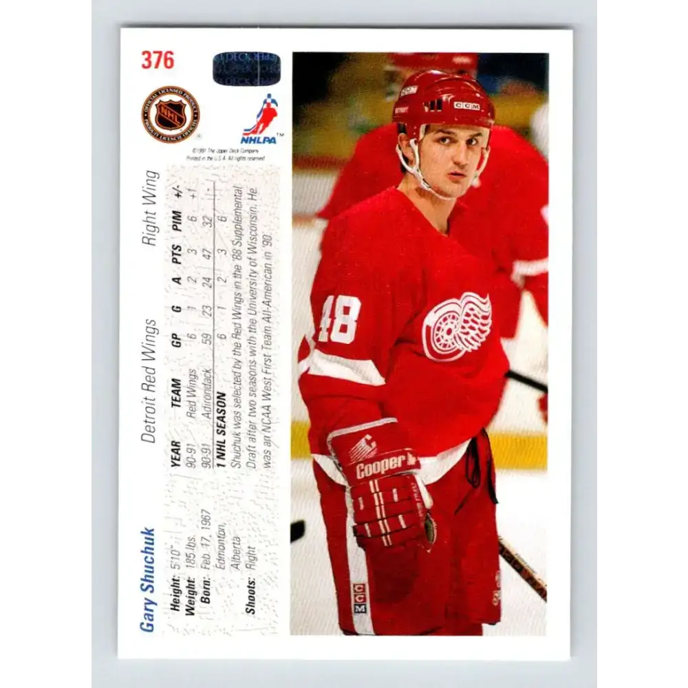 1991-92 Upper Deck #376 Gary Shuchuk NM-MT Detroit Red Wings Hockey Card - Hockey Card Single