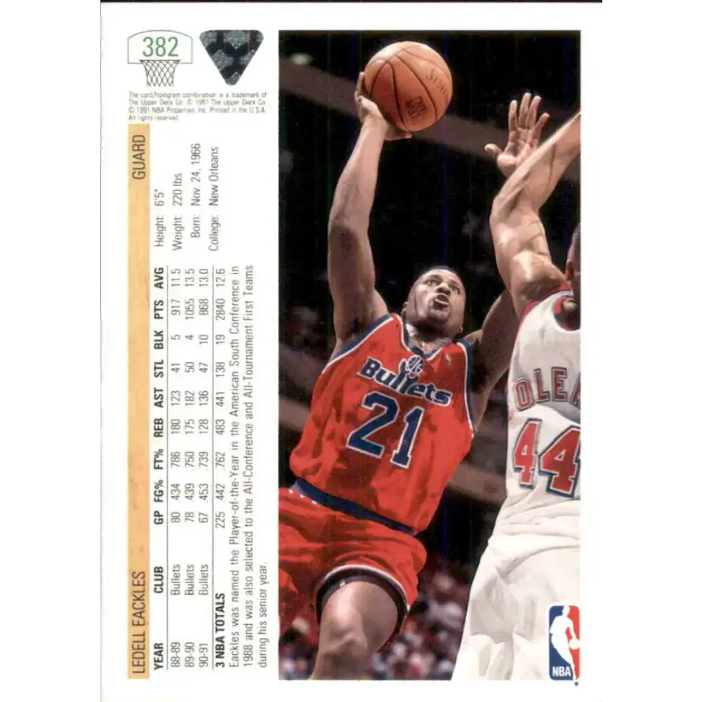 1991-92 Upper Deck #382 Ledell Eackles NM-MT Washington Bullets Basketball Card - Basketball Card Single