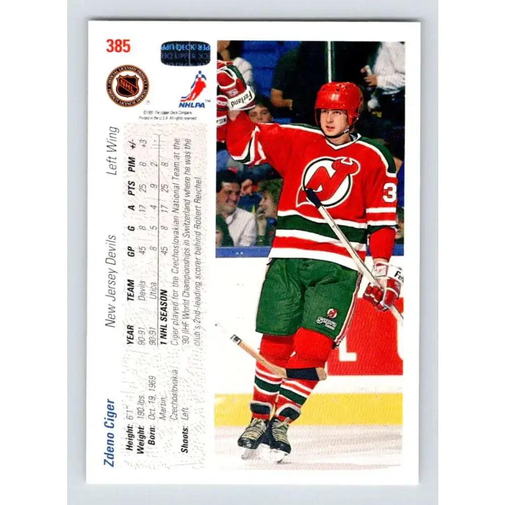 1991-92 Upper Deck #385 Zdeno Ciger NM-MT New Jersey Devils Hockey Card - Hockey Card Single