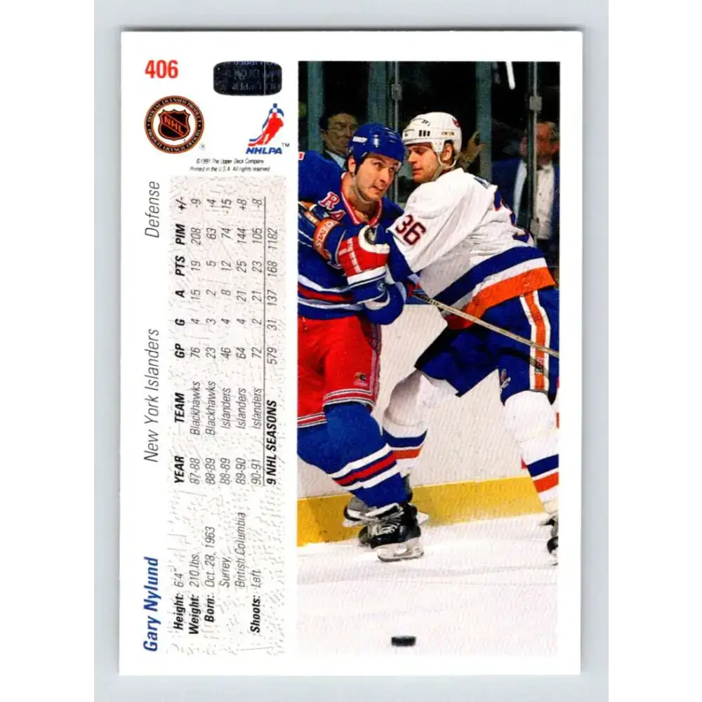 1991-92 Upper Deck #406 Gary Nylund NM-MT New York Islanders Hockey Card - Hockey Card Single