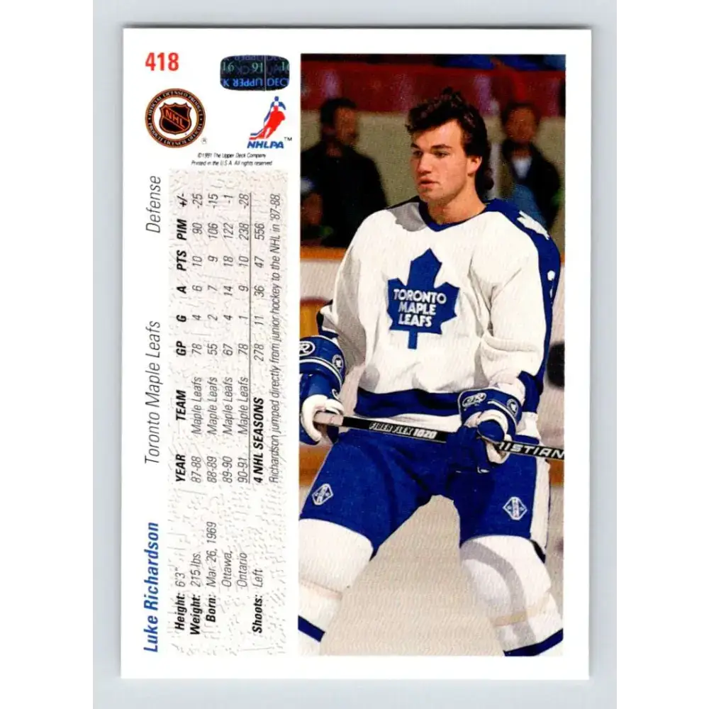 1991-92 Upper Deck #418 Luke Richardson NM-MT Hockey Card - Hockey Card Single