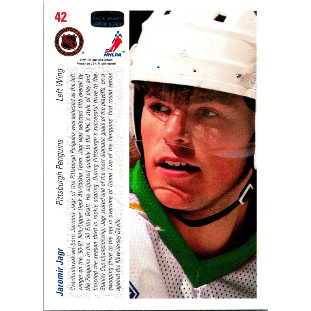 1991-92 Upper Deck #42 Jaromir Jagr ART NM-MT Pittsburgh Penguins Hockey Card - Hockey Card Single
