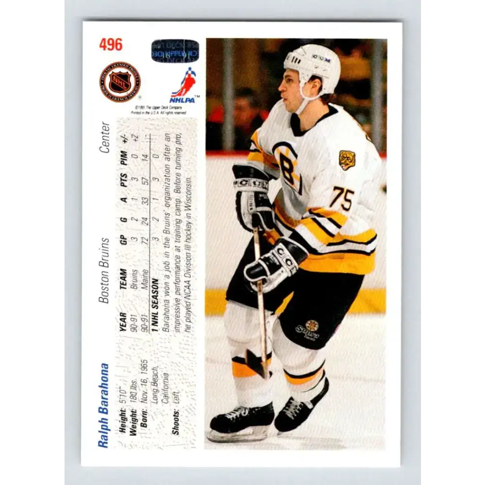 1991-92 Upper Deck #496 Ralph Barahona NM-MT Hockey Card - Hockey Card Single