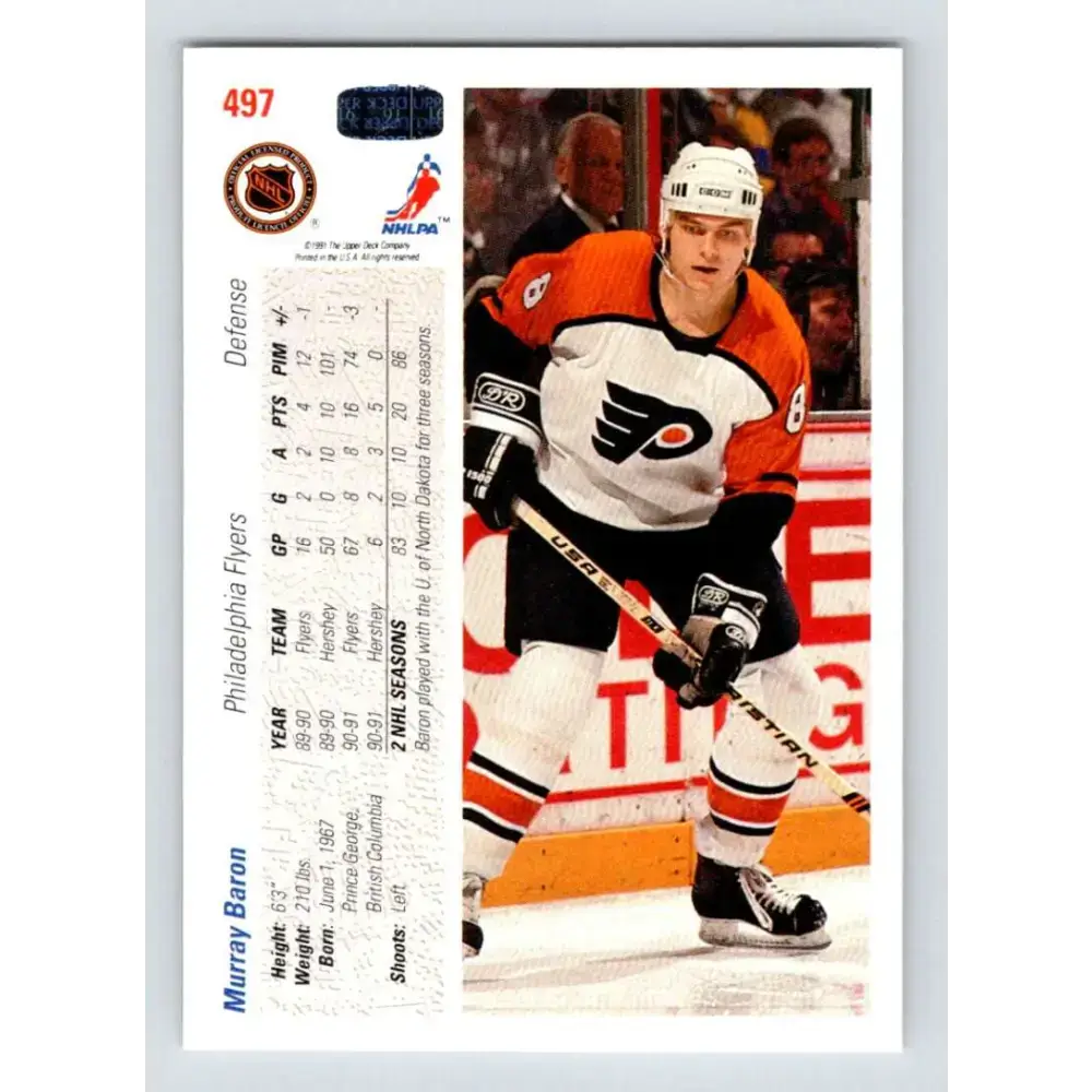 1991-92 Upper Deck #497 Murray Baron NM-MT Hockey Card - Hockey Card Single