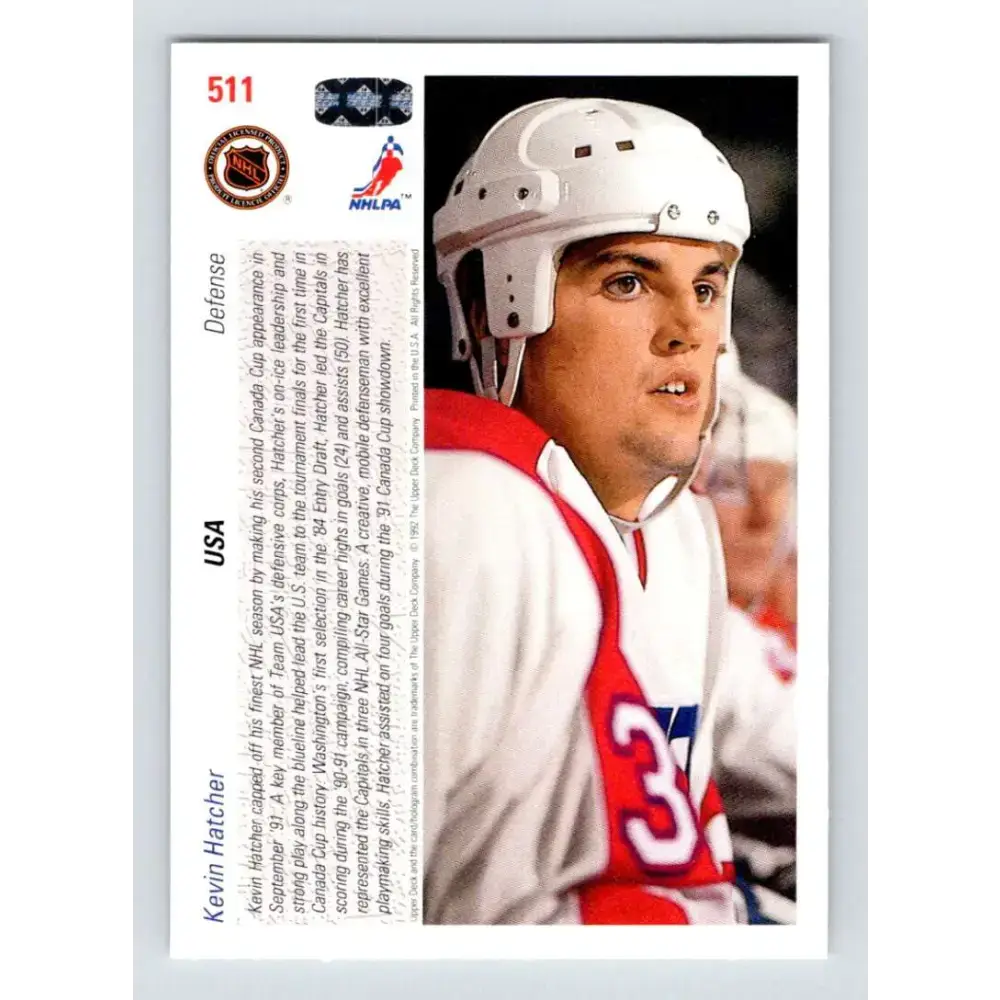 1991-92 Upper Deck #511 Kevin Hatcher NM-MT Washington Capitals Hockey Card - Hockey Card Single