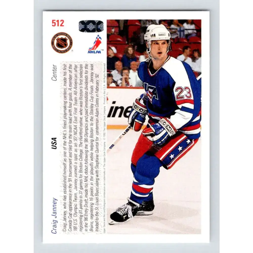 1991-92 Upper Deck #512 Craig Janney NM-MT Hockey Card - Hockey Card Single