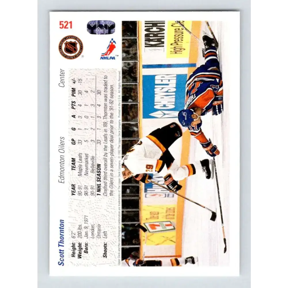 1991-92 Upper Deck #521 Scott Thornton NM-MT Edmonton Oilers Hockey Card - Hockey Card Single