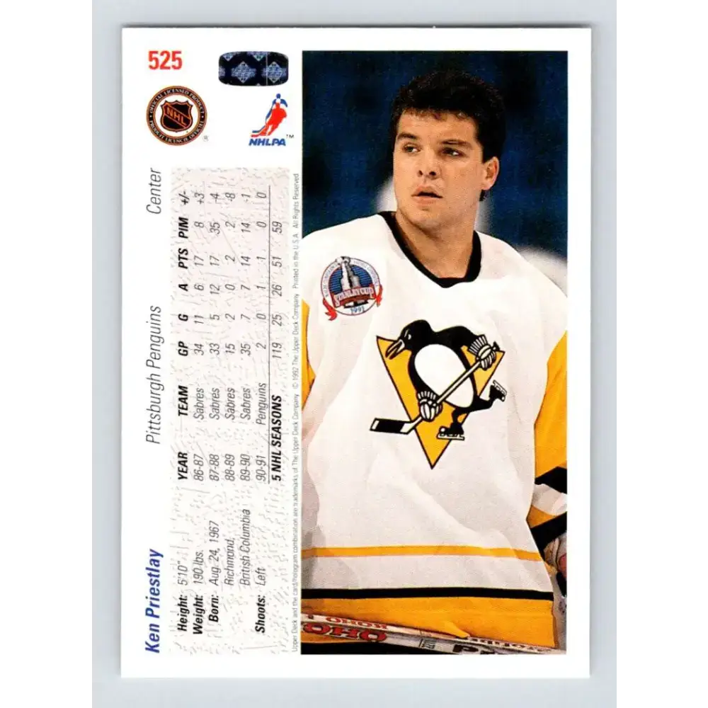 1991-92 Upper Deck #525 Ken Priestlay NM-MT Pittsburgh Penguins Hockey Card - Hockey Card Single