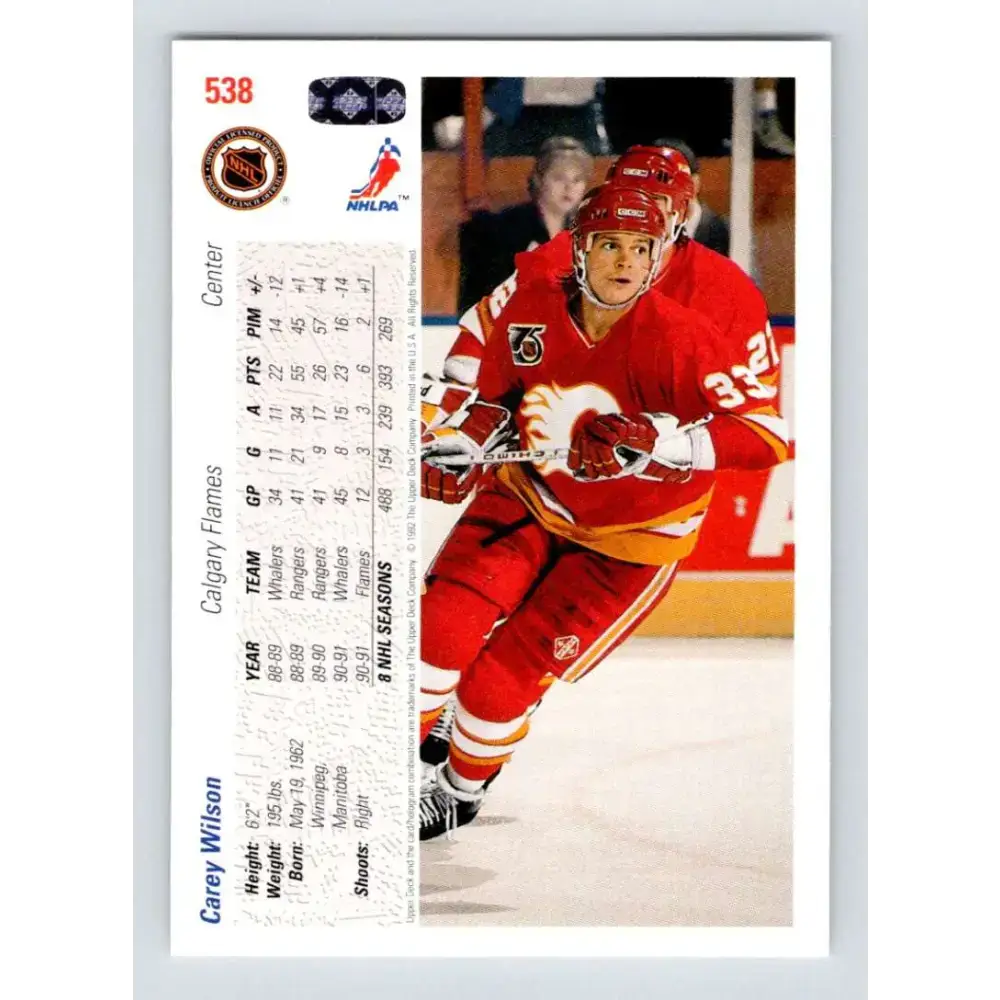 1991-92 Upper Deck #538 Carey Wilson NM-MT Calgary Flames Hockey Card