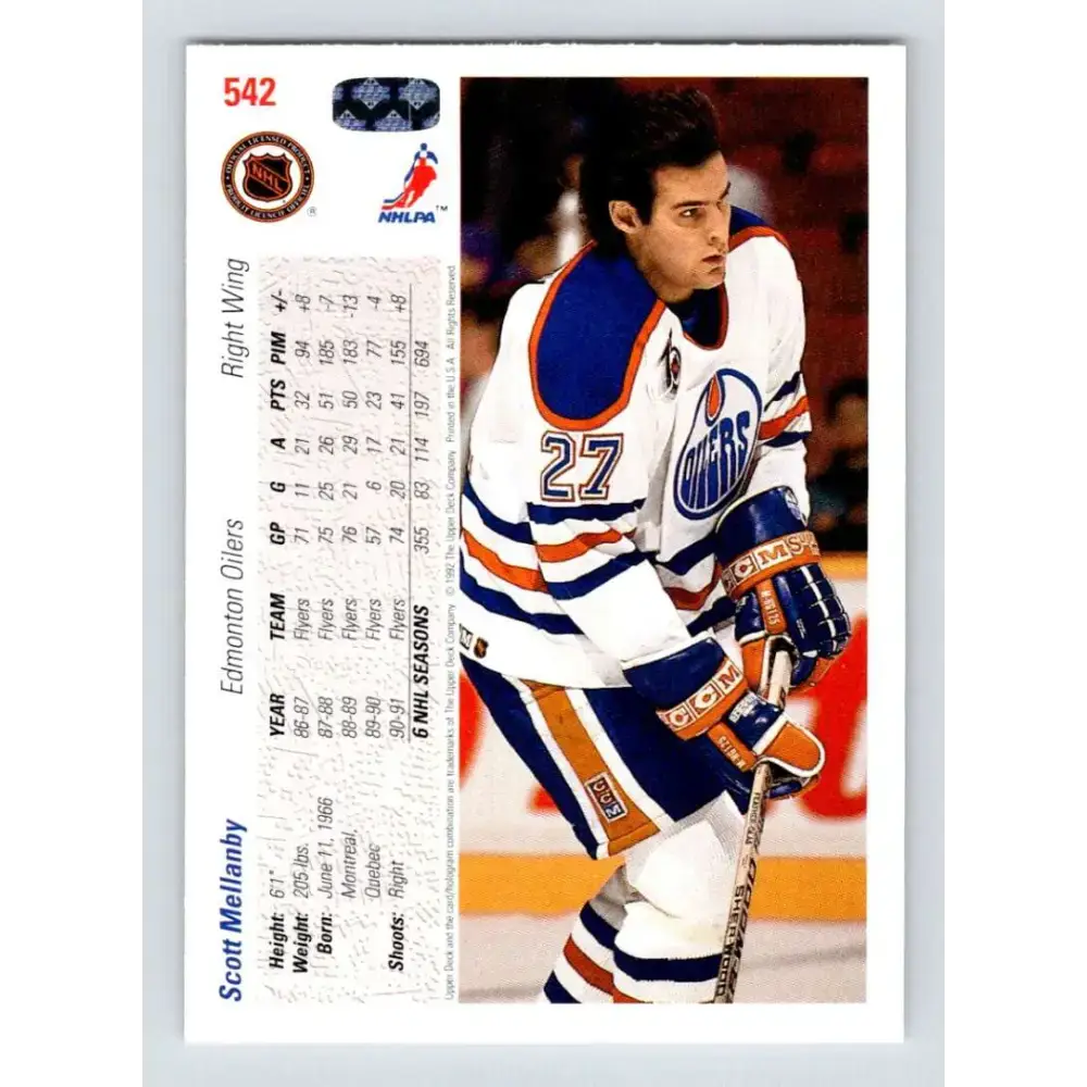 1991-92 Upper Deck #542 Scott Mellanby NM-MT Edmonton Oilers Hockey Card