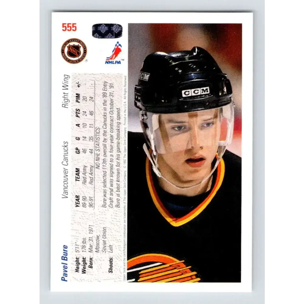1991-92 Upper Deck #555 Pavel Bure NM-MT Vancouver Canucks Hockey Card - Hockey Card Single