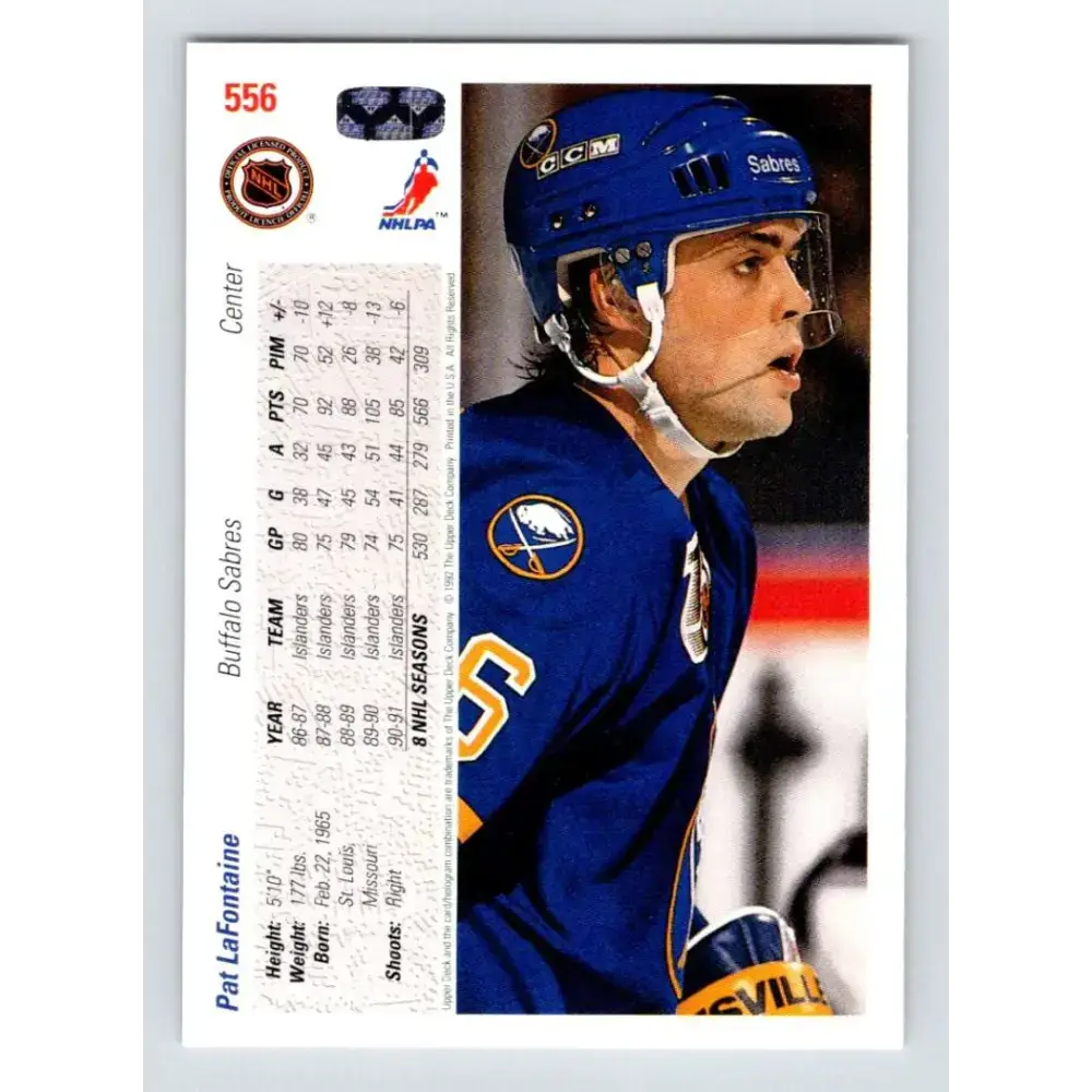 1991-92 Upper Deck #556 Pat LaFontaine NM-MT Buffalo Sabres Hockey Card - Hockey Card Single